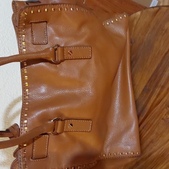 Michael Kors Hamilton SATCHEL PURSE Neutral Cognac Gorgeous Gold - Picture 5 of 10